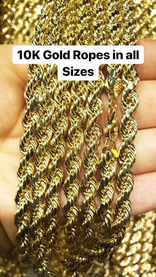 10K Yellow Gold Diamond Cut French Rope Chain Lightweight 4MM 16" HipHopBling