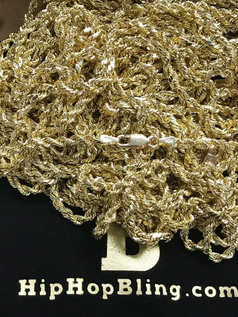 10K Yellow Gold Diamond Cut French Rope Chain Lightweight 4MM 16" HipHopBling