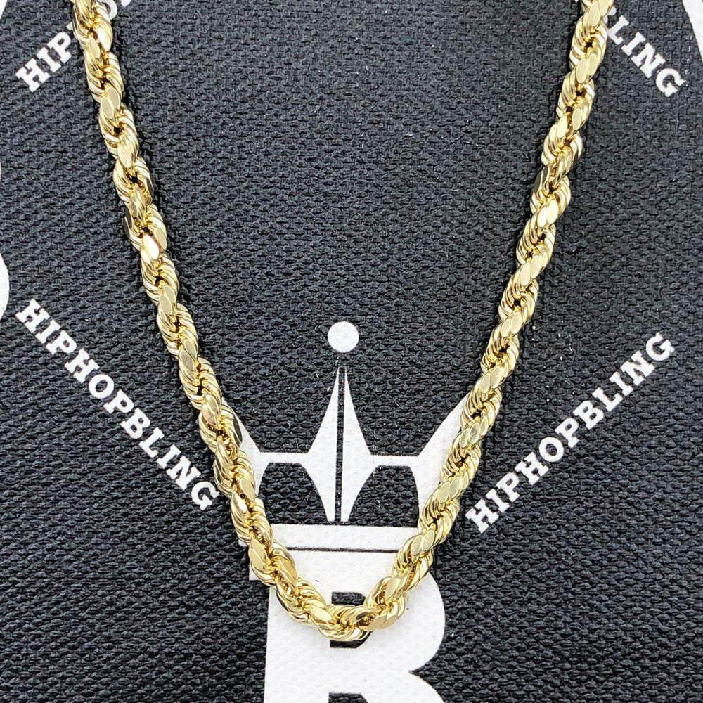 10K Yellow Gold Diamond Cut French Rope Chain Lightweight 4MM 16" HipHopBling
