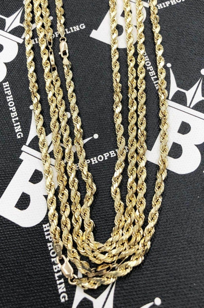 10K Yellow Gold Diamond Cut French Rope Chain Lightweight 4MM 16" HipHopBling