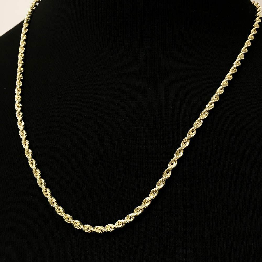 10K Yellow Gold Diamond Cut French Rope Chain Lightweight 4MM 16" HipHopBling