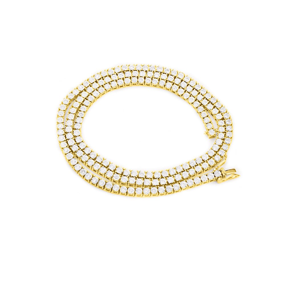 10K Yellow Gold Diamond Tennis Chain 3MM Miracle Setting 18" HipHopBling