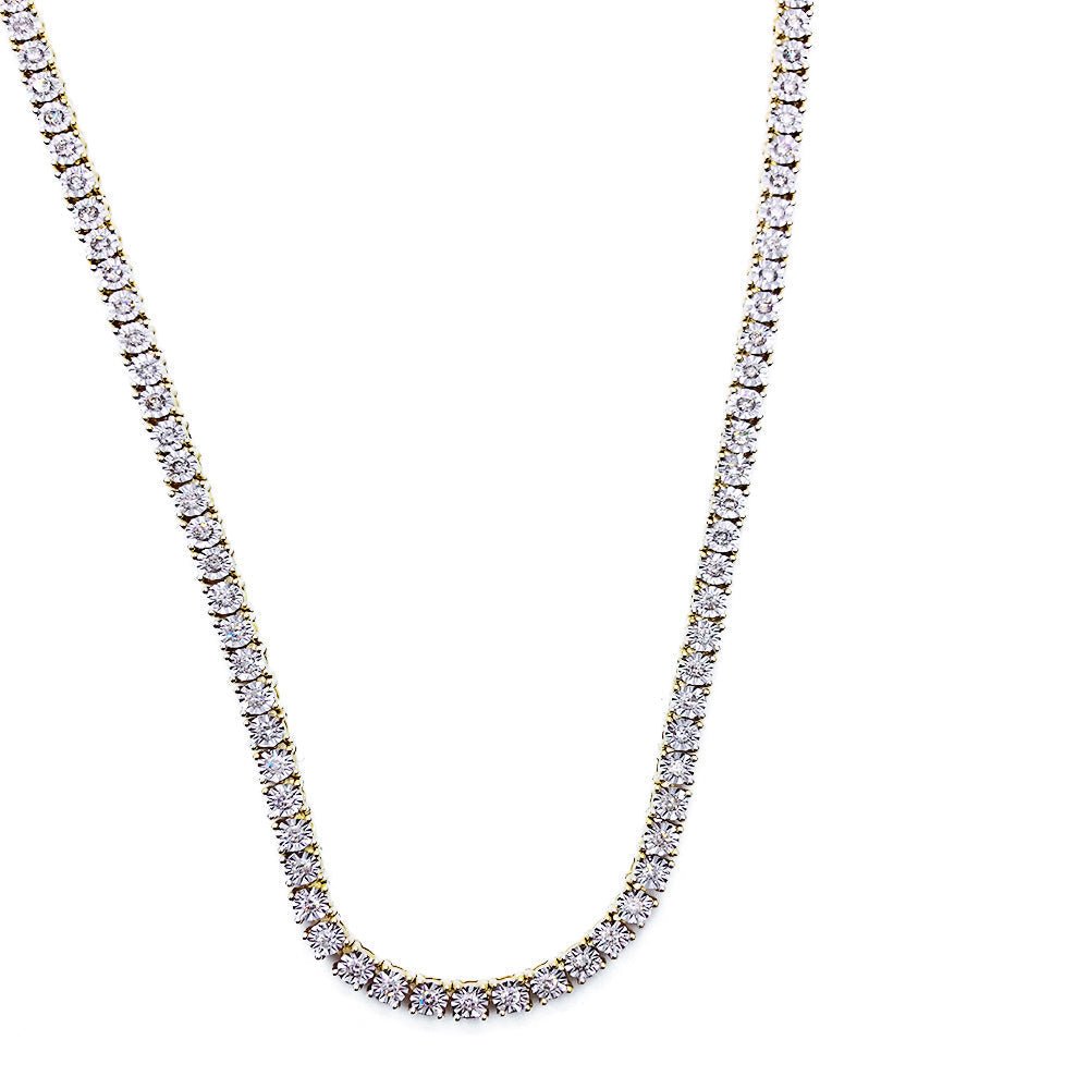 10K Yellow Gold Diamond Tennis Chain 3MM Miracle Setting 18" HipHopBling