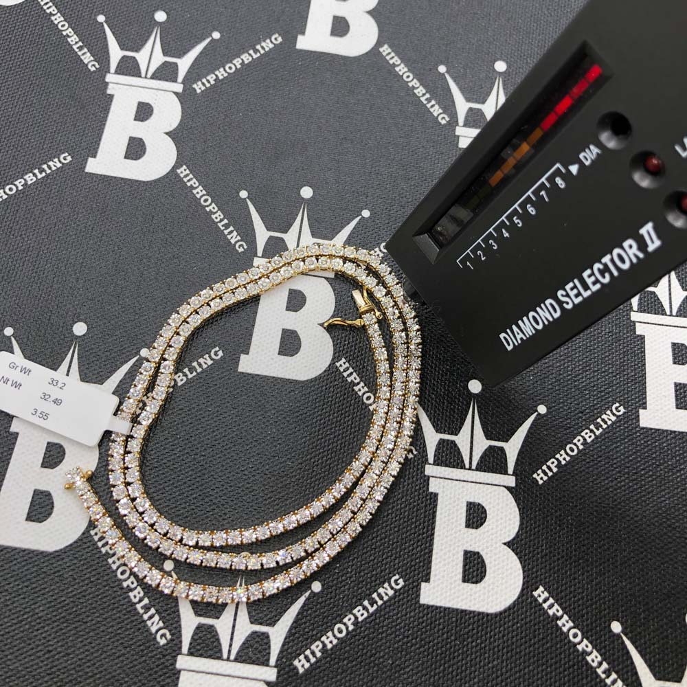 10K Yellow Gold Diamond Tennis Chain 3MM Miracle Setting 18" HipHopBling