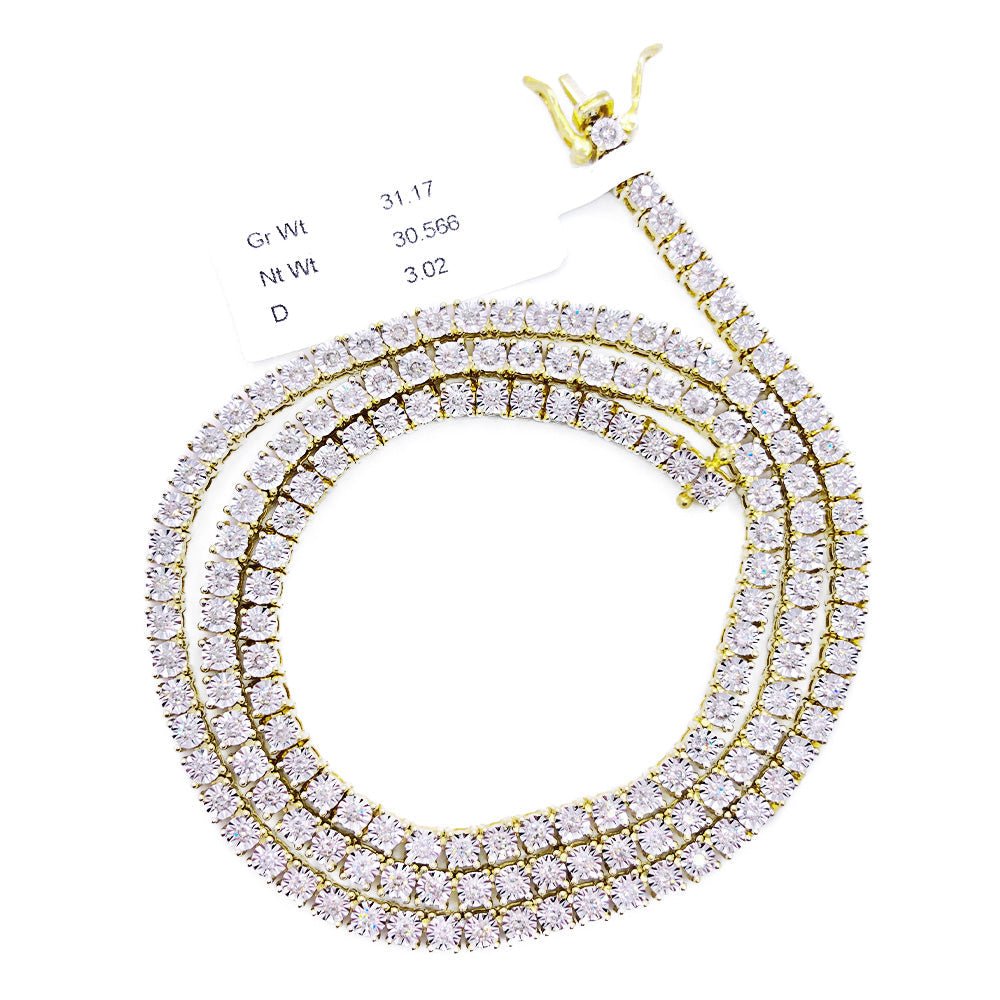 10K Yellow Gold Diamond Tennis Chain 3MM Miracle Setting 18" HipHopBling