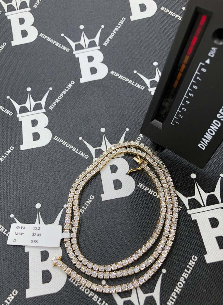 10K Yellow Gold Diamond Tennis Chain 3MM Miracle Setting 18" HipHopBling