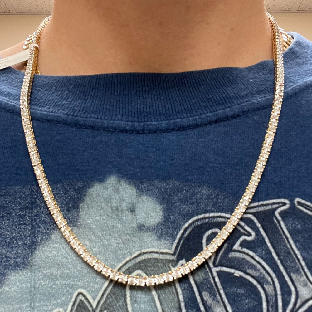 10K Yellow Gold Diamond Tennis Chain 3MM Miracle Setting 18" HipHopBling