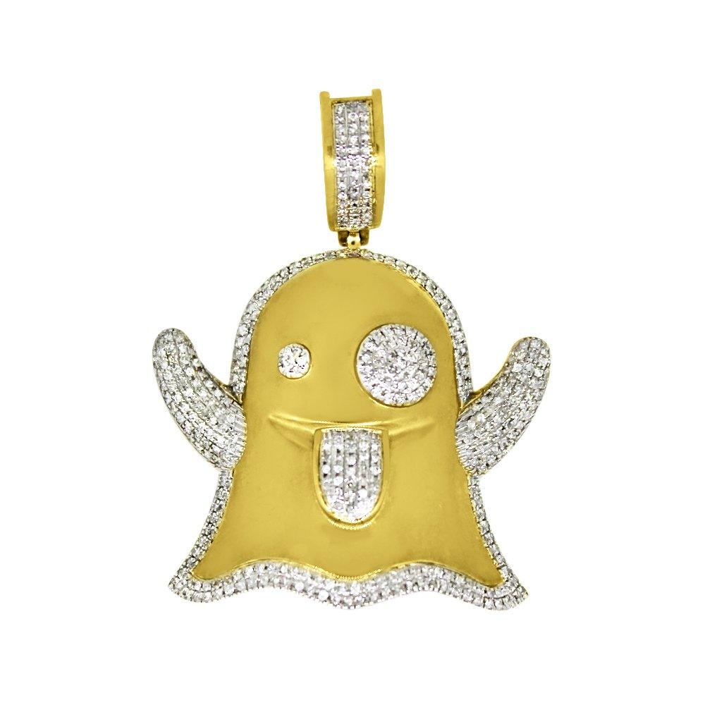 10K Yellow Gold Emoji Ghost .54 Carat Diamond Pendant HipHopBling
