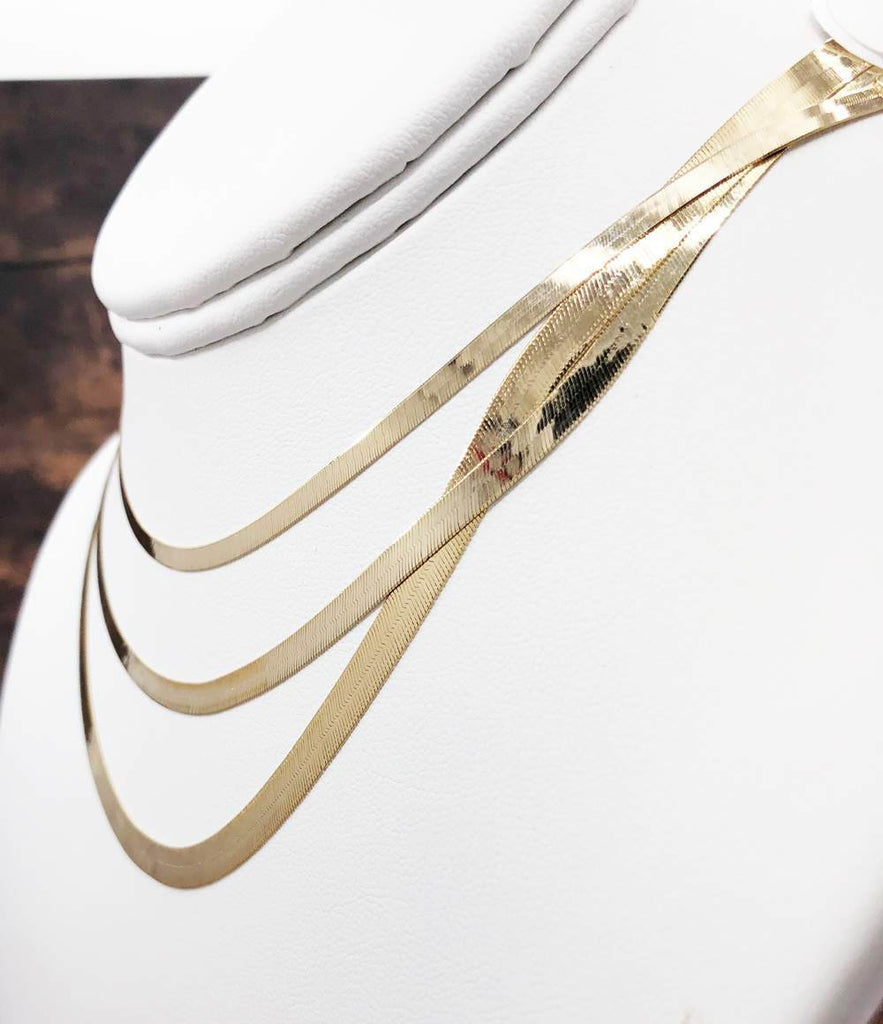 10K Yellow Gold Herringbone Chain 3MM 16" HipHopBling