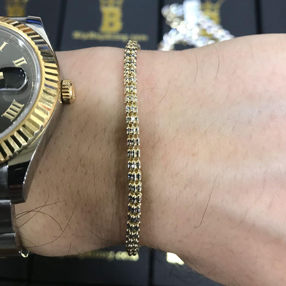 10K Yellow Gold Ice Diamond Cut Chain 3MM 8" Bracelet HipHopBling