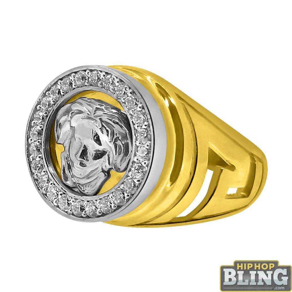 10K Yellow Gold Medusa Custom Cut CZ Mens Ring HipHopBling