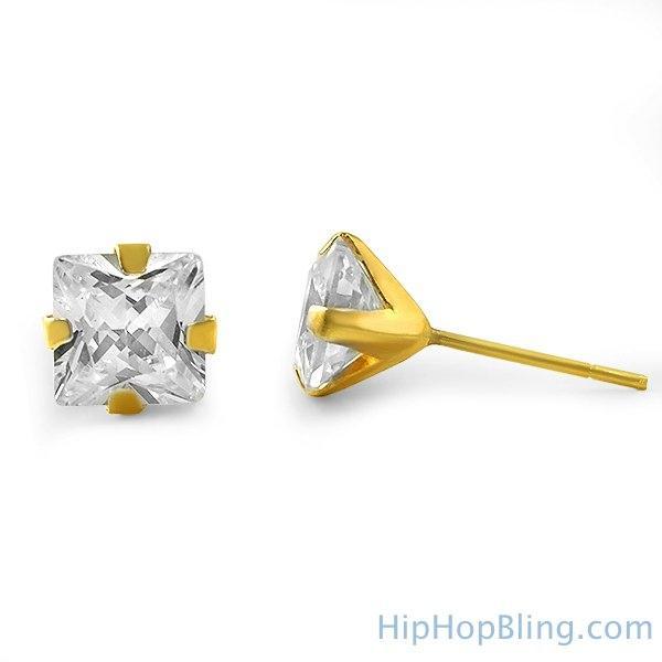 10K Yellow Gold Round CZ Stud Earrings 4mm HipHopBling