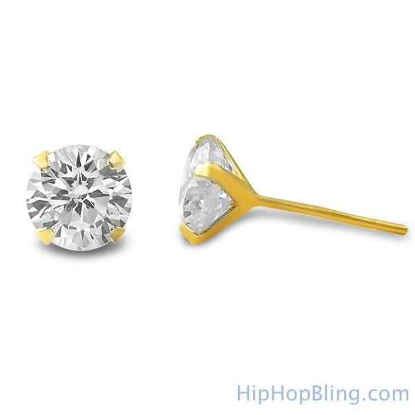 10K Yellow Gold Round CZ Stud Earrings HipHopBling