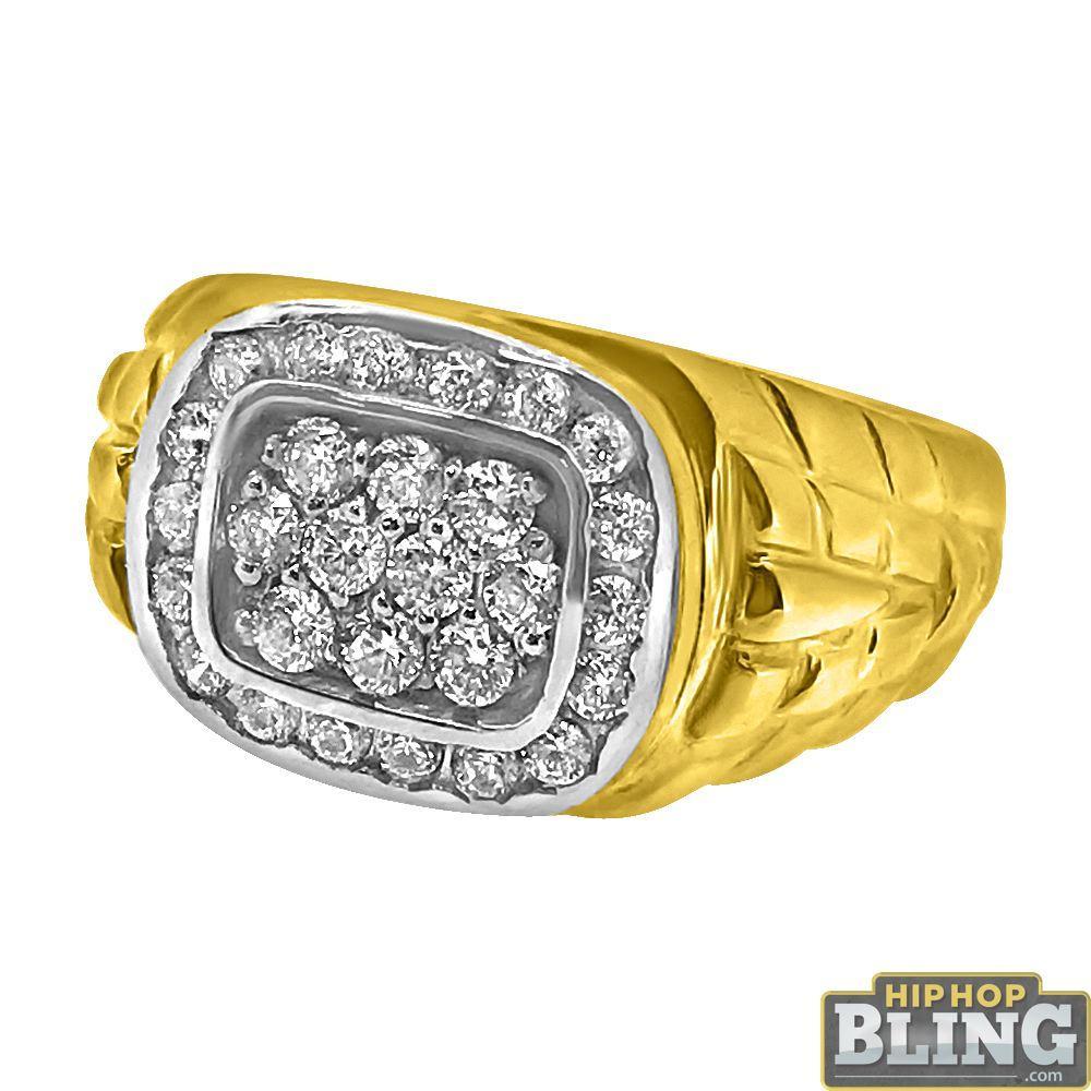10K Yellow Gold Simple CZ Mens Ring 10 HipHopBling