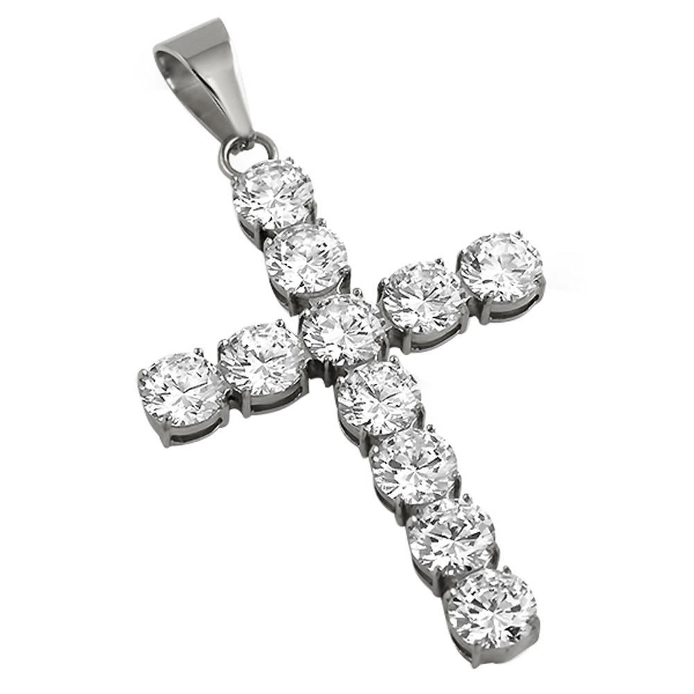 10MM CZ Bling Bling Cross Stainless Steel White or Yellow Gold White Gold HipHopBling