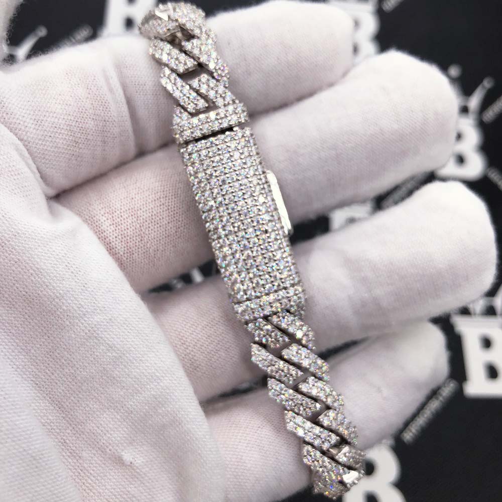 10MM Moissanite Iced Out Cuban Chain Sharp Link .925 Sterling Silver 18" HipHopBling