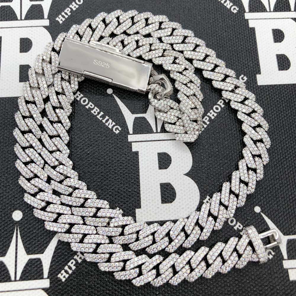 10MM Moissanite Iced Out Cuban Chain Sharp Link .925 Sterling Silver 7" Bracelet HipHopBling