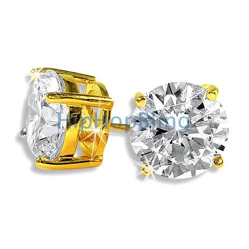 10mm Round CZ Signity Solitaire Gold Vermeil Earrings HipHopBling