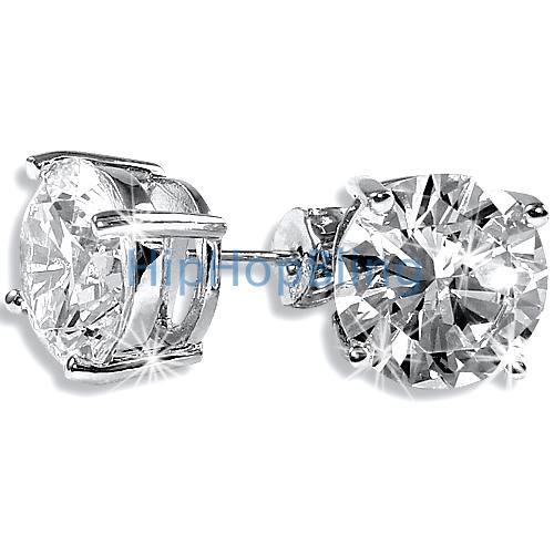 10mm Round Signity CZ Sterling Silver Solitaire Earrings HipHopBling