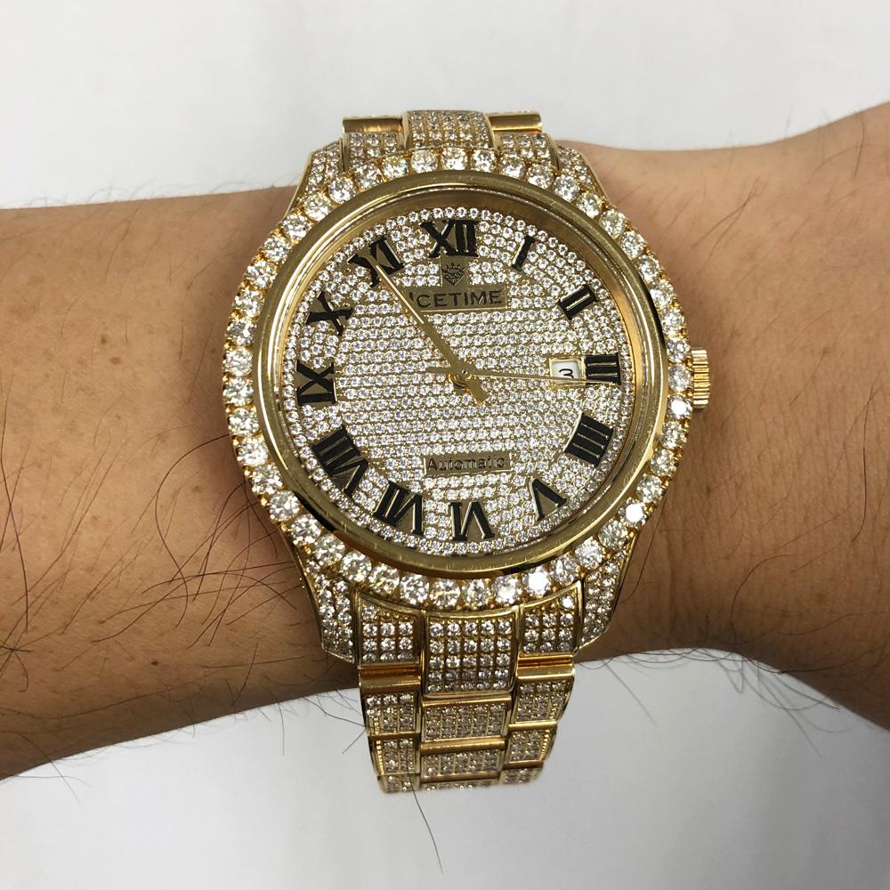 12.00 Carat Diamond Hip Hop Watch IceTime Yellow Gold HipHopBling