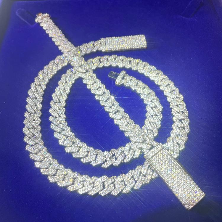 12MM VVS Moissanite Iced Cuban Chain Sharp Link .925 Sterling Silver 18" HipHopBling