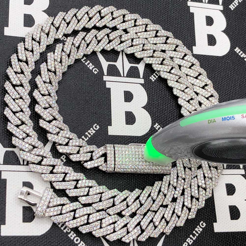 12MM VVS Moissanite Iced Cuban Chain Sharp Link .925 Sterling Silver 18" HipHopBling
