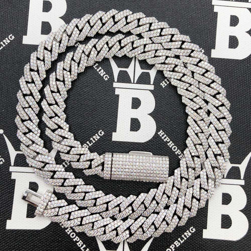 12MM VVS Moissanite Iced Cuban Chain Sharp Link .925 Sterling Silver 7" Bracelet HipHopBling