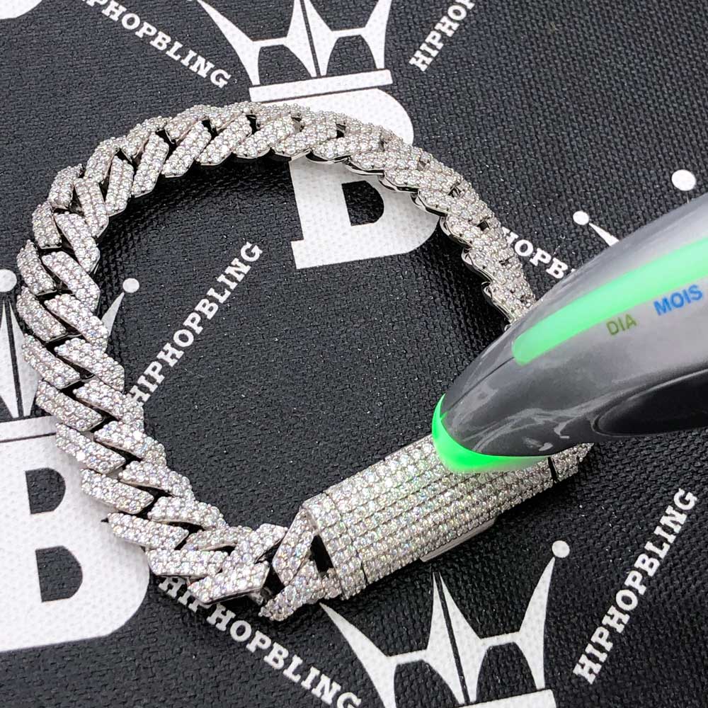 12MM VVS Moissanite Iced Cuban Chain Sharp Link .925 Sterling Silver 7" Bracelet HipHopBling