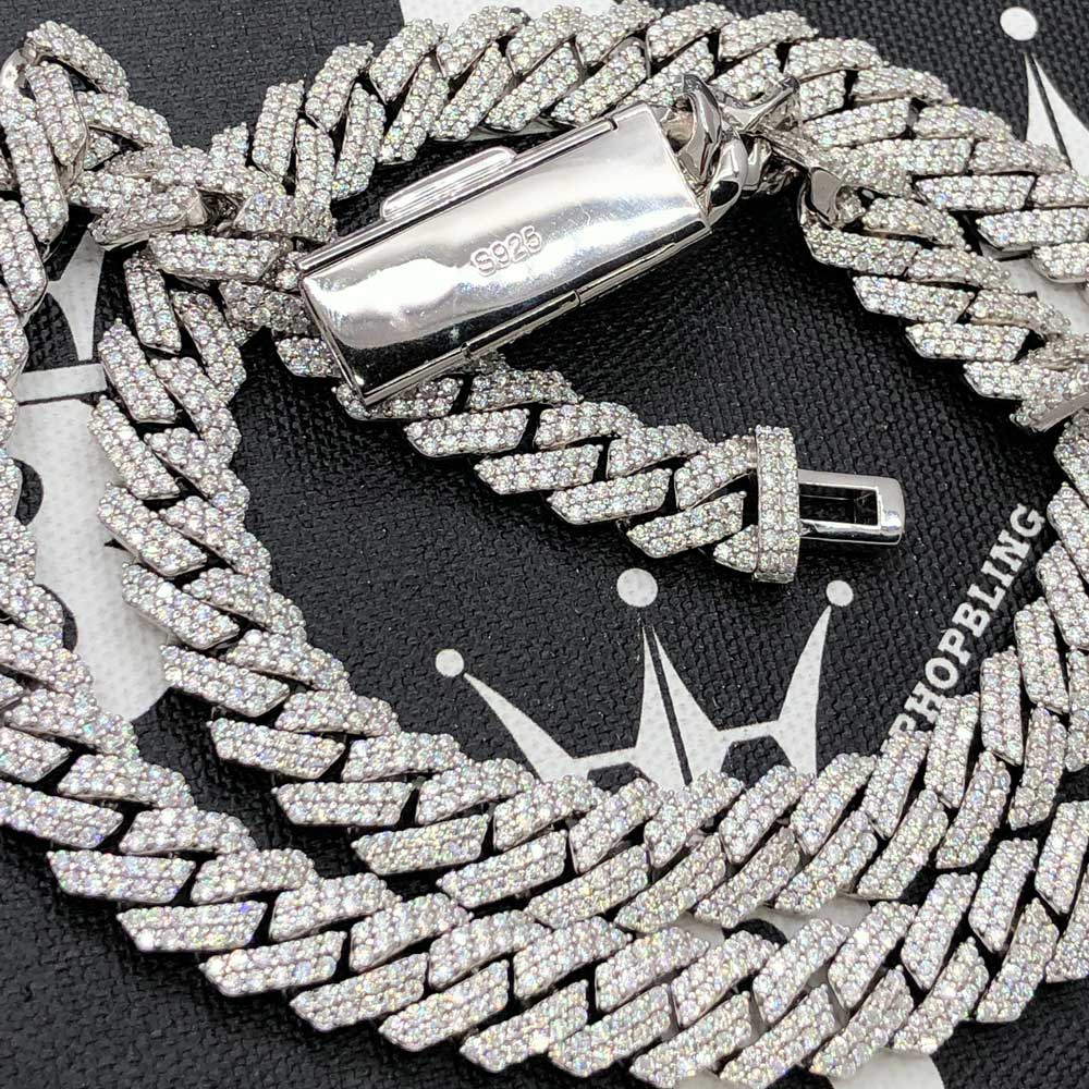 12MM VVS Moissanite Iced Cuban Chain Sharp Link .925 Sterling Silver 7" Bracelet HipHopBling