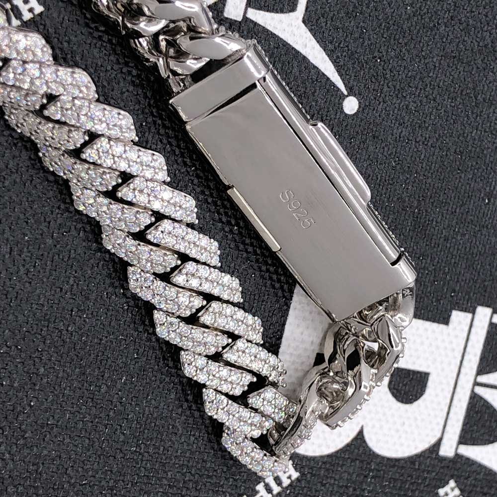 12MM VVS Moissanite Iced Cuban Chain Sharp Link .925 Sterling Silver 7" Bracelet HipHopBling