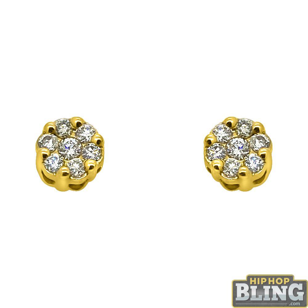 14K Gold .30cttw Diamond Cluster Bling Earrings HipHopBling