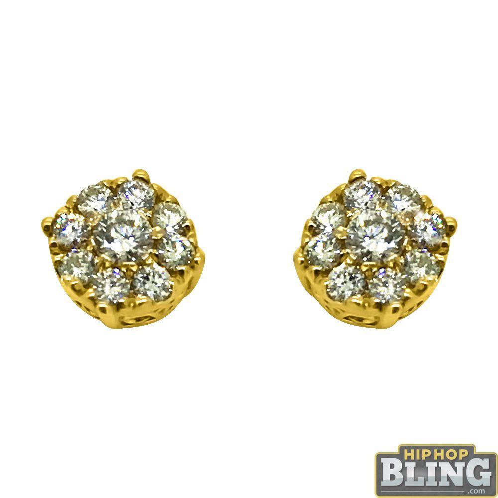 14K Gold .60cttw Diamond Cluster Bling Earrings HipHopBling