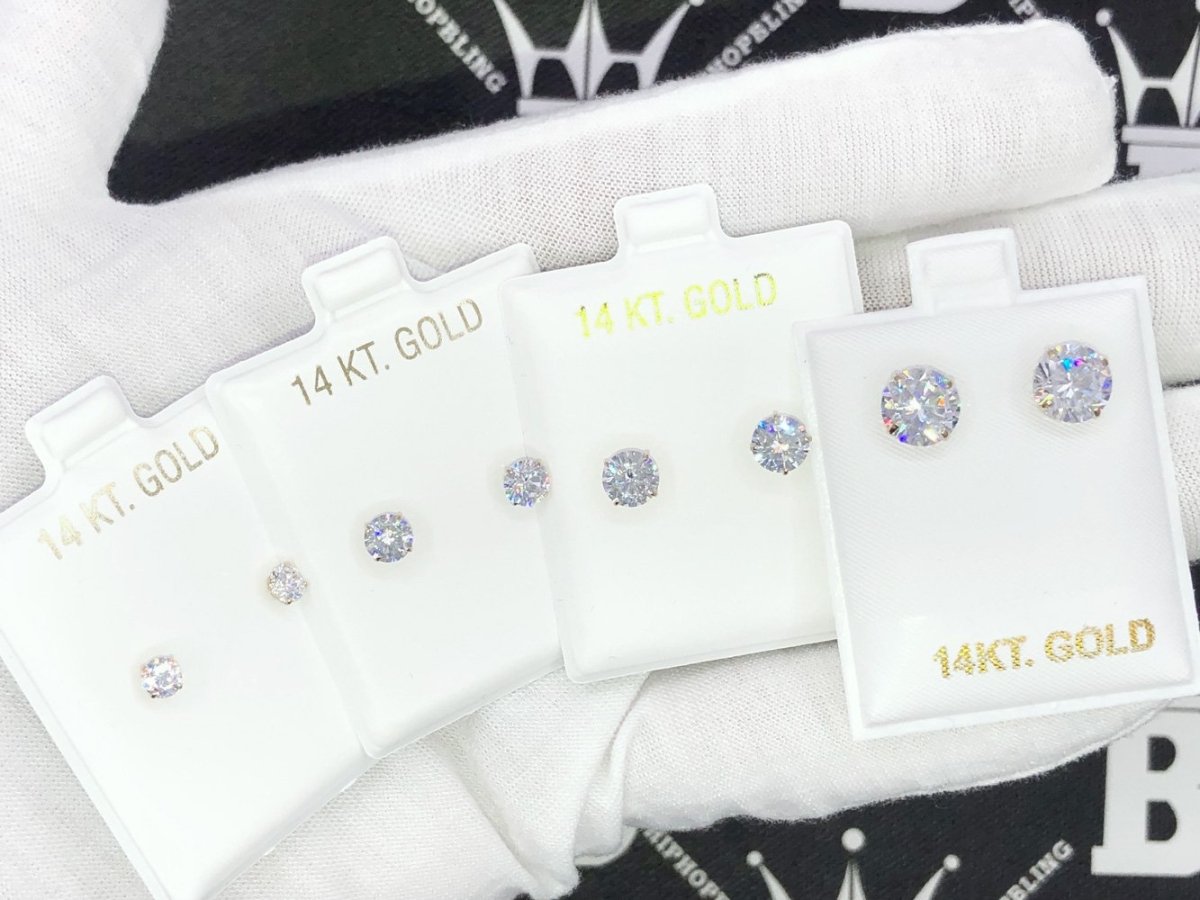 14K Gold Round CZ Stud Earrings Bling Bling 4MM 14K Yellow Gold HipHopBling