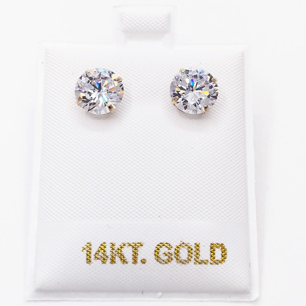 14K Gold Round CZ Stud Earrings Bling Bling 4MM 14K Yellow Gold HipHopBling
