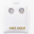 14K Gold Round CZ Stud Earrings Bling Bling 4MM 14K Yellow Gold HipHopBling