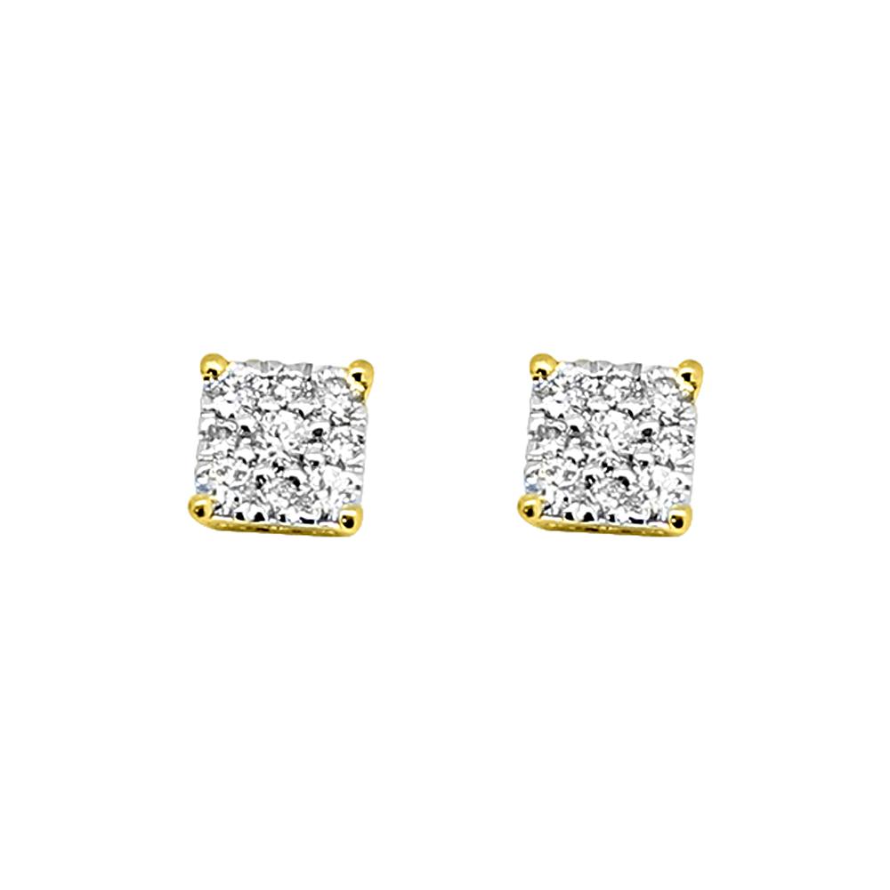 14K Yellow Gold 0.50 Carats Diamond Small Square Cluster Earrings HipHopBling