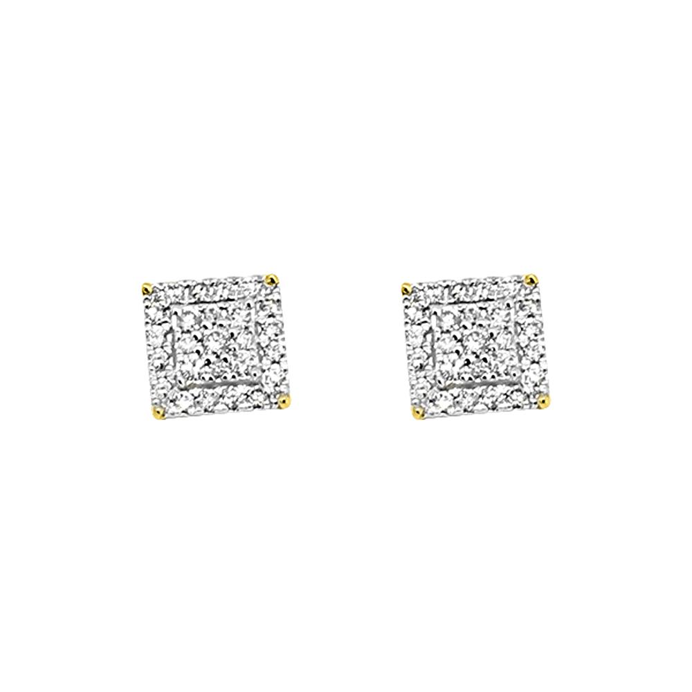 14K Yellow Gold 0.50 Carats Diamond Square Micro Pave Earrings HipHopBling