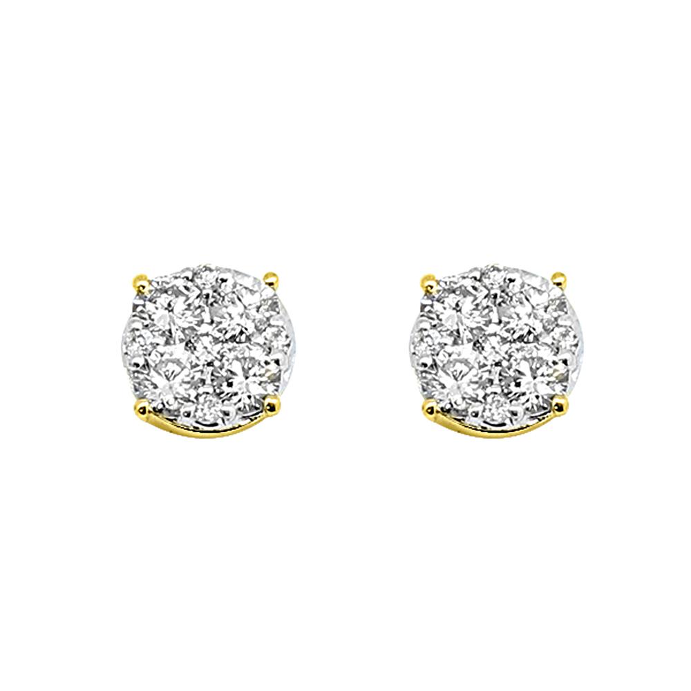 14K Yellow Gold 0.75 Carats Diamond Custom Cluster Earrings HipHopBling