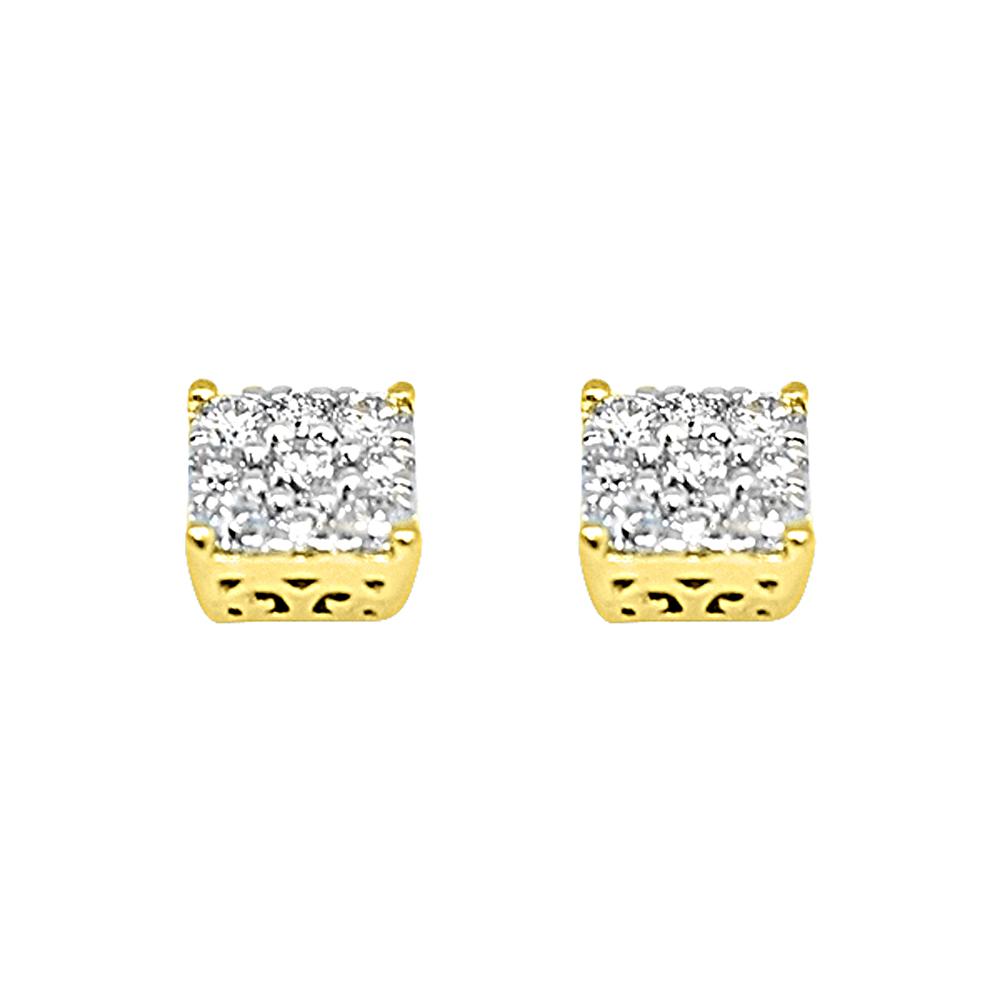 14K Yellow Gold 0.75 Carats Diamond Square Cluster Earrings HipHopBling