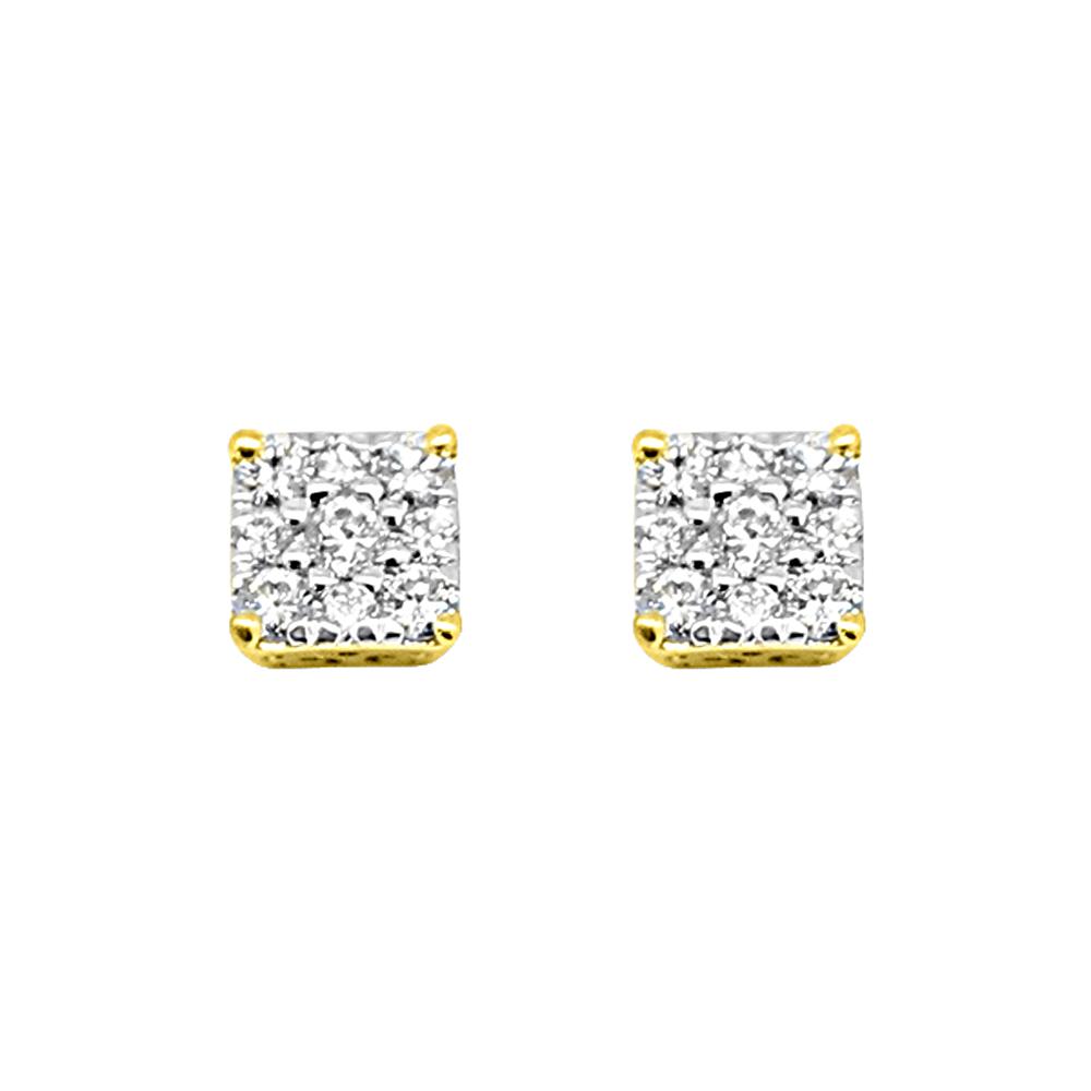 14K Yellow Gold 0.75 Carats Diamond Square Cluster Earrings HipHopBling