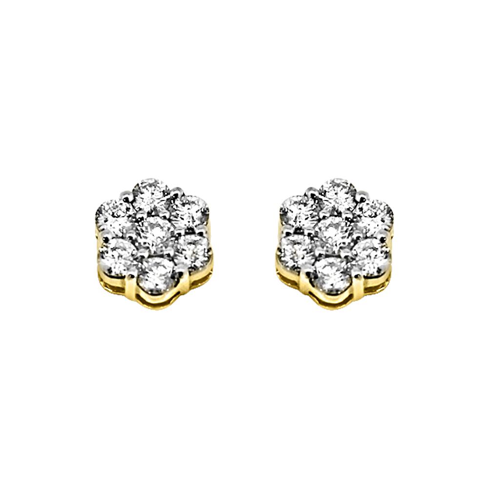 14K Yellow Gold 0.95 Carats Diamond Flower Cluster Earrings HipHopBling