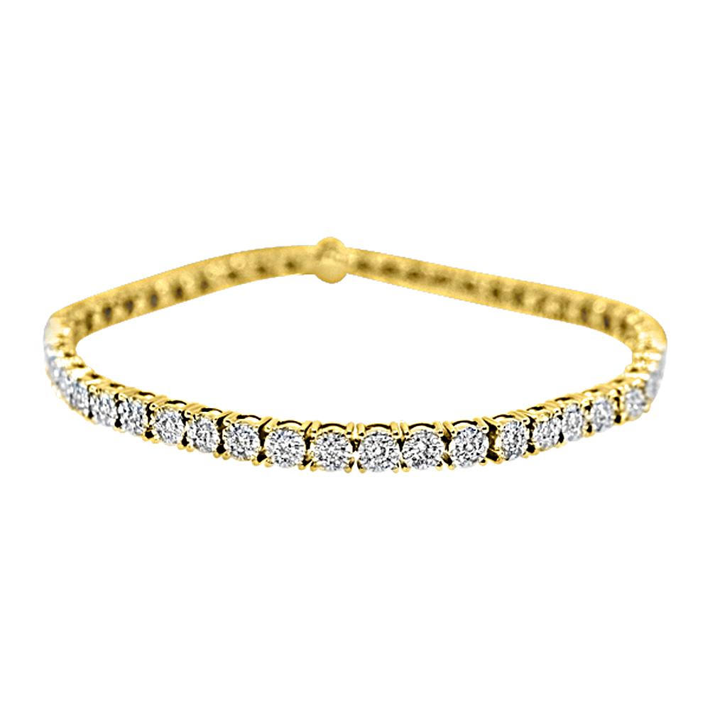 14K Yellow Gold 2.98 Carats Diamond Cluster Tennis Bracelet HipHopBling