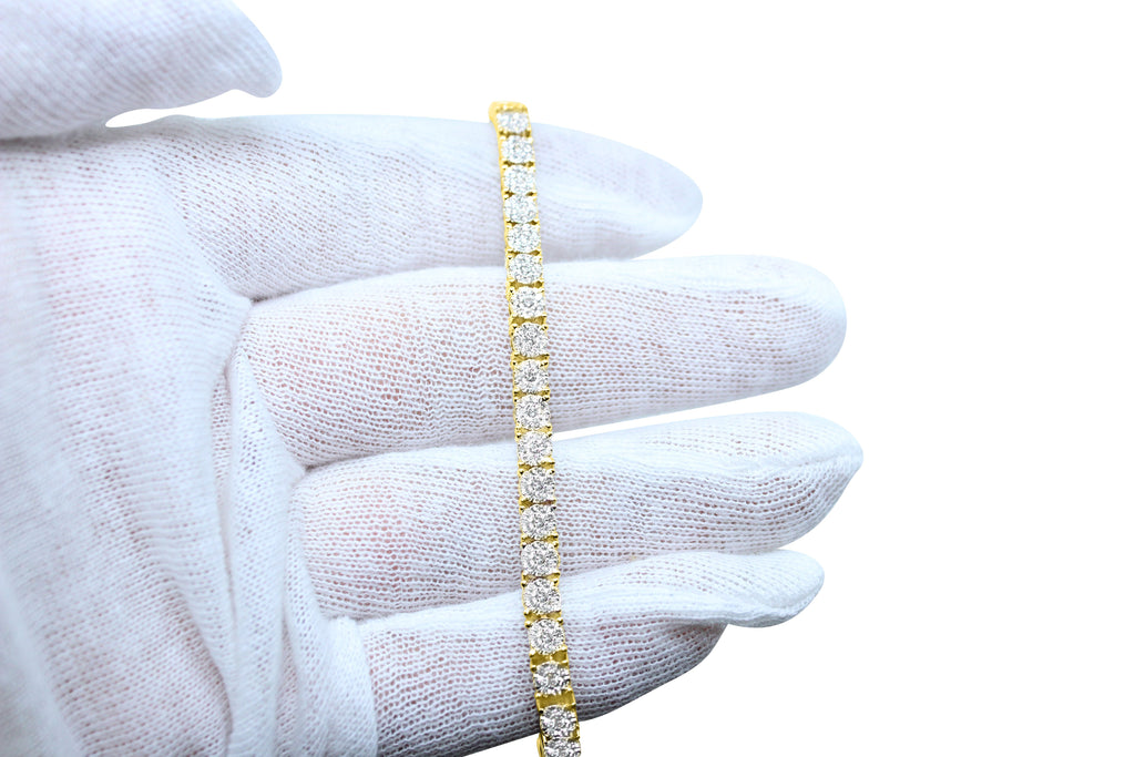 14K Yellow Gold 2.98 Carats Diamond Cluster Tennis Bracelet HipHopBling