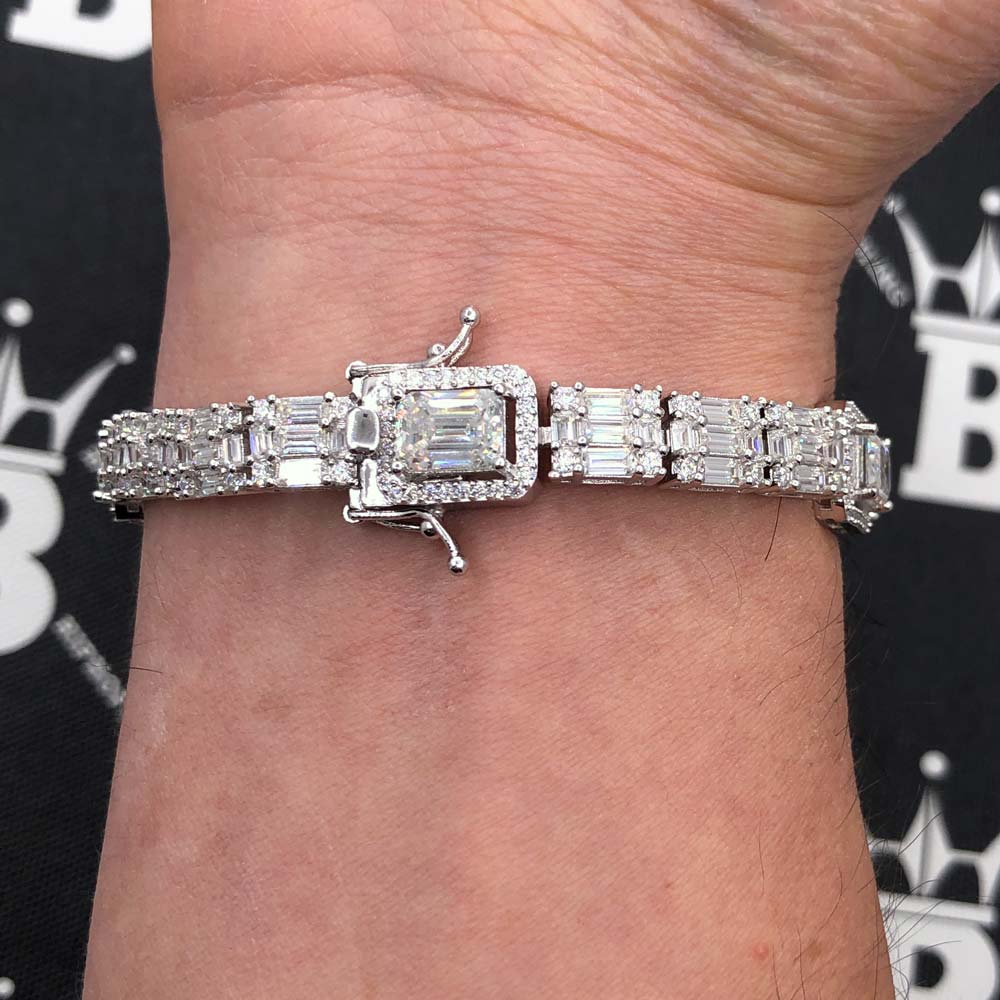 17.80 Carat Baguette Cluster Moissanite Bracelet Iced Out .925 Sterling Silver 8" Bracelet HipHopBling
