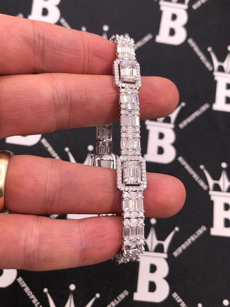 17.80 Carat Baguette Cluster Moissanite Bracelet Iced Out .925 Sterling Silver 8" Bracelet HipHopBling