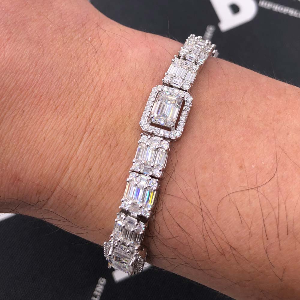17.80 Carat Baguette Cluster Moissanite Bracelet Iced Out .925 Sterling Silver 8" Bracelet HipHopBling