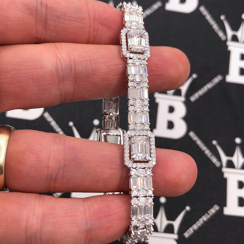 17.80 Carat Baguette Cluster Moissanite Bracelet Iced Out .925 Sterling Silver 8" Bracelet HipHopBling