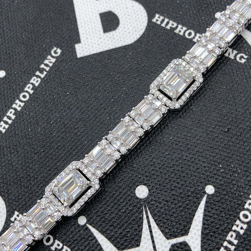 17.80 Carat Baguette Cluster Moissanite Bracelet Iced Out .925 Sterling Silver 8" Bracelet HipHopBling