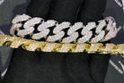 17MM 3D Cuban Link VVS Iced Out Hip Hop Bracelet Yellow Gold 8" HipHopBling
