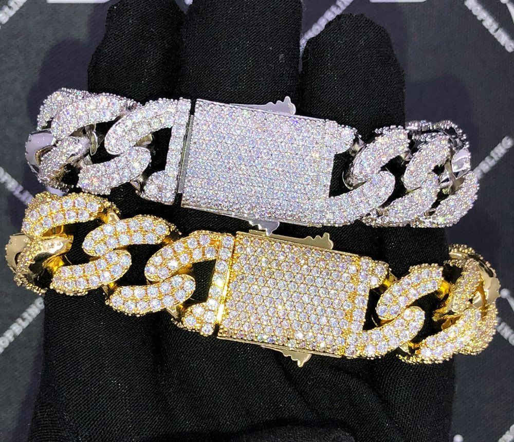 17MM 3D Cuban Link VVS Iced Out Hip Hop Bracelet Yellow Gold 8" HipHopBling